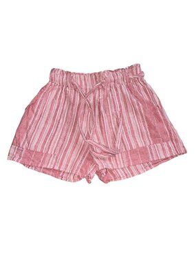 Planet Gold Womens Striped Light Weight Pull On Shorts-Red-M-GUC